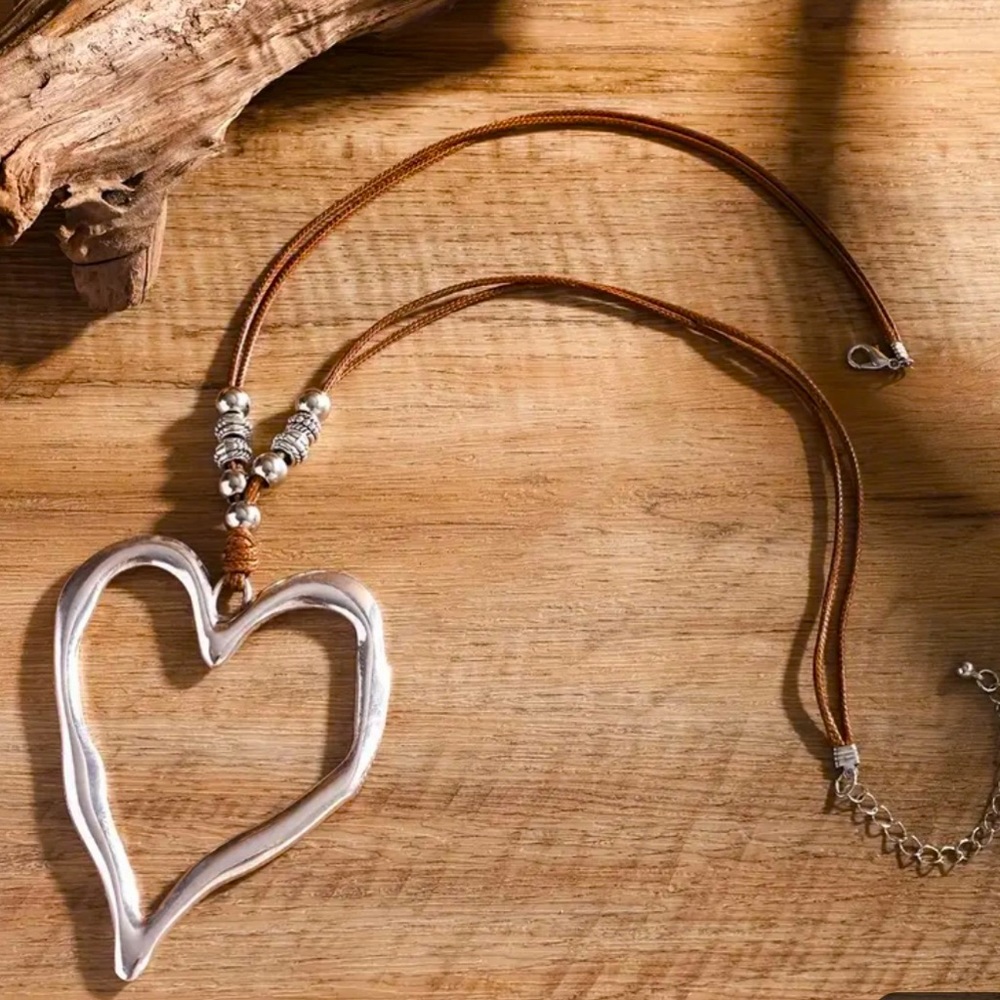 Awesome Silver Heart with Silver beading and cording with chain, clasp and hook.